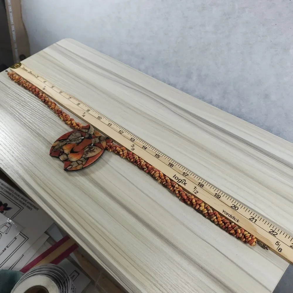 Vintage Lee Sands Inlaid Lion Pendant Statement Necklace Coral Orange 9" 22" - Picture 3 of 12